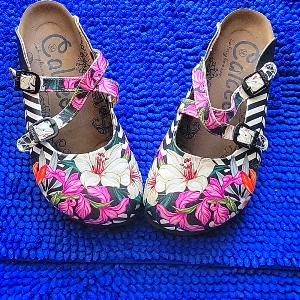 Calcio size 38 US 61/2clogs never been worn (new). Leather upper part of clogs .